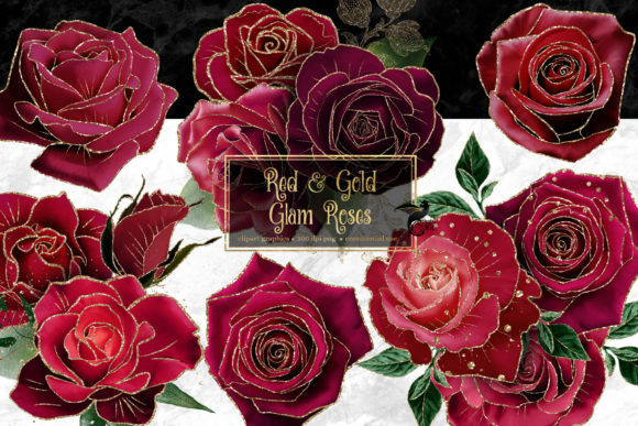 Download Red and Gold Glam Rose Clipart - Gold Collection