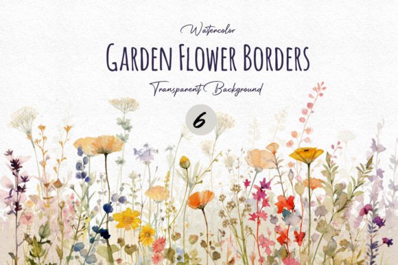 Download Watercolor Garden Flower Border Cliparts - Flower Collection