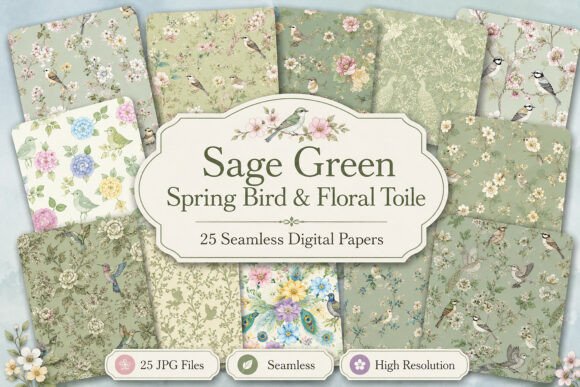 Download Sage Green Spring Bird &amp; Floral Toile - Floral Collection
