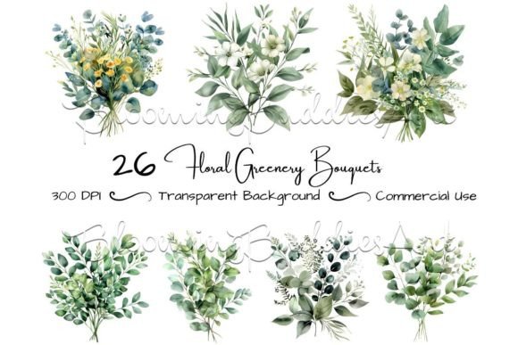 Download 26 Floral Bouquets Greenery Clipart Set - Floral Collection