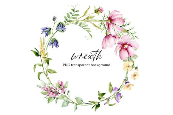 Download Wreath with Watercolor Leaves, Flowers. - Flower Collection