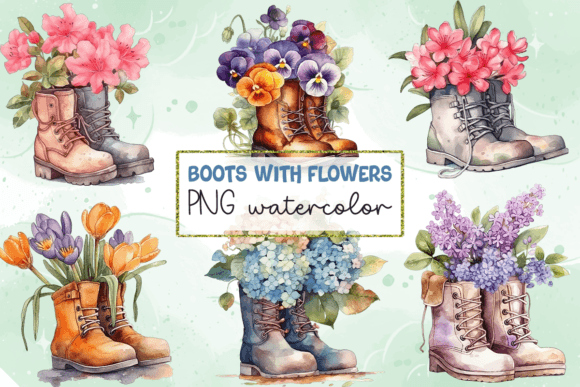 Download Boots with Flowers PNG Watercolor - Flower Collection