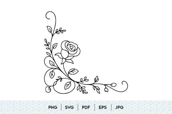 Download Rose Floral Corner Line Art - Floral Collection