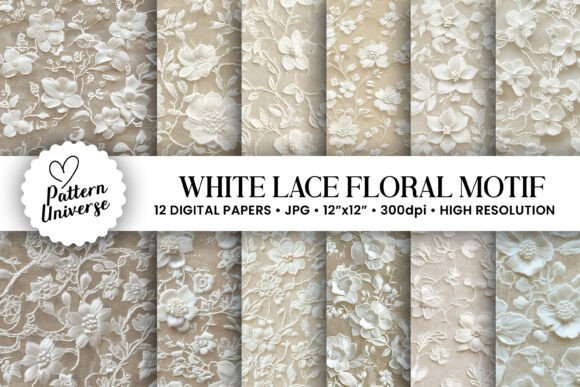 Download White Lace Floral Motif Digital Paper - Floral Collection